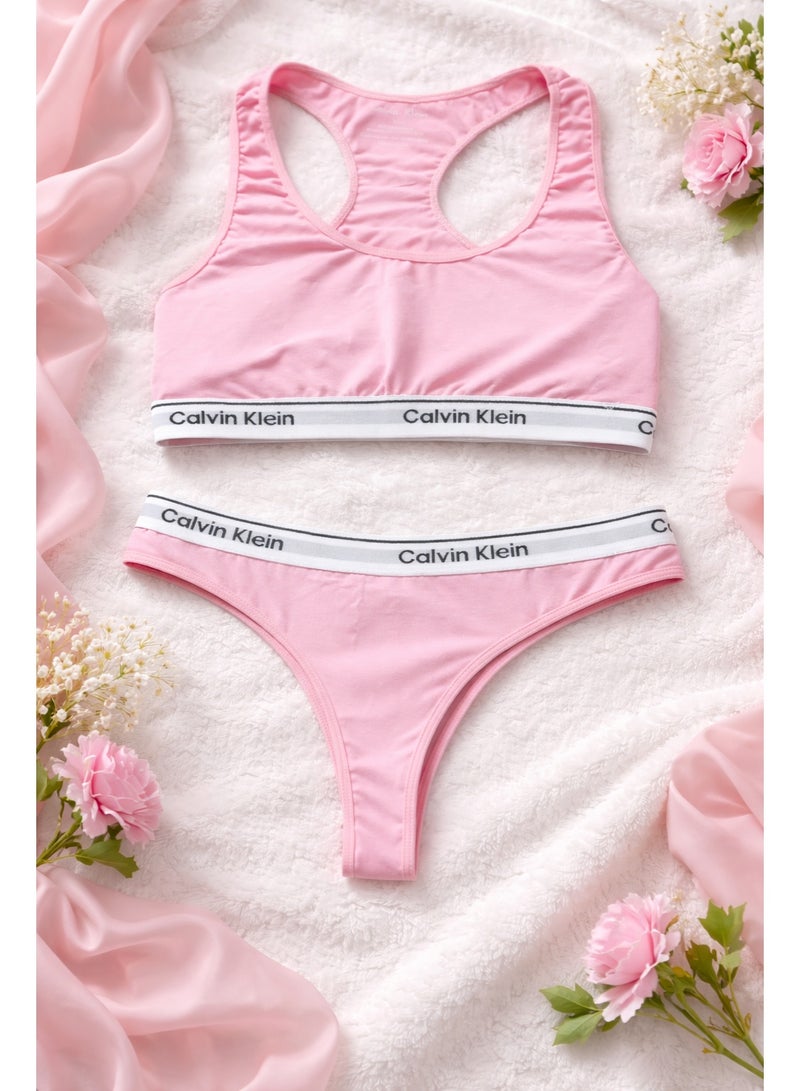 كالفن كلاين بيرفورمانس طقم برا رياضي حمالة صدر+ بانتي استرينج حريمي -  2 قطعة -  قطن ناعم عالي الجودة - مقاس ميديم - Image 1